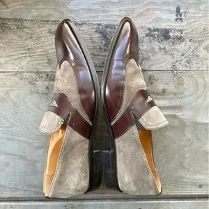 Paul Fredrick brown and gray loafers | size 10 Paul Fredrick Vero Cuoio Italian All Leather Stitched Sole  main image 4